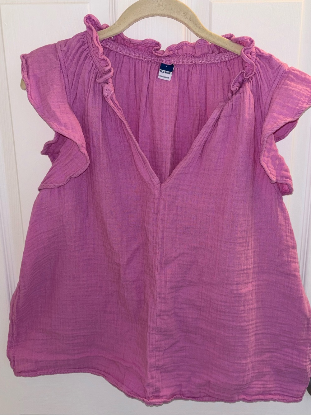 Old Navy Pink Ruffle Sleeve V-Neck Women's Top 100% Cotton